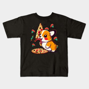 kawaii cute corgi eating pizza Kids T-Shirt